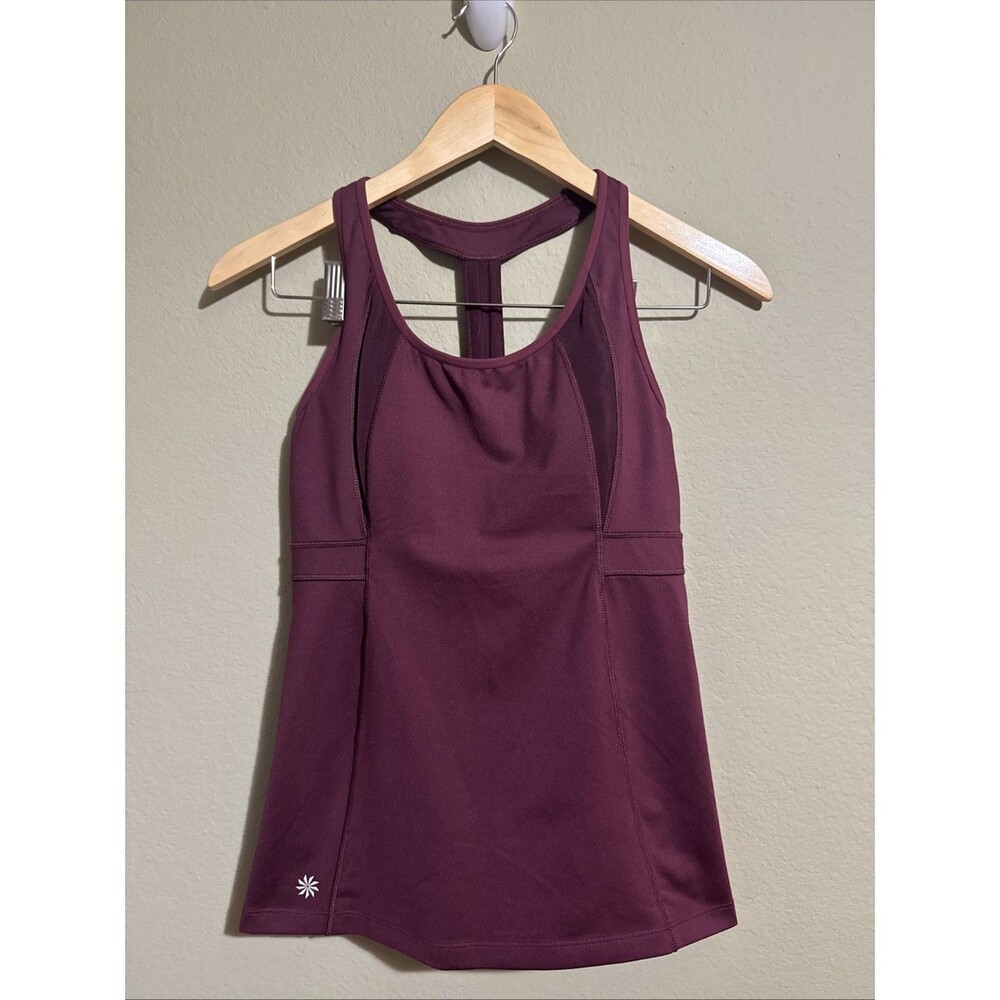 Athleta Racerback Tank Top Maroon Women's S Built-In Bra Stretch Activewear